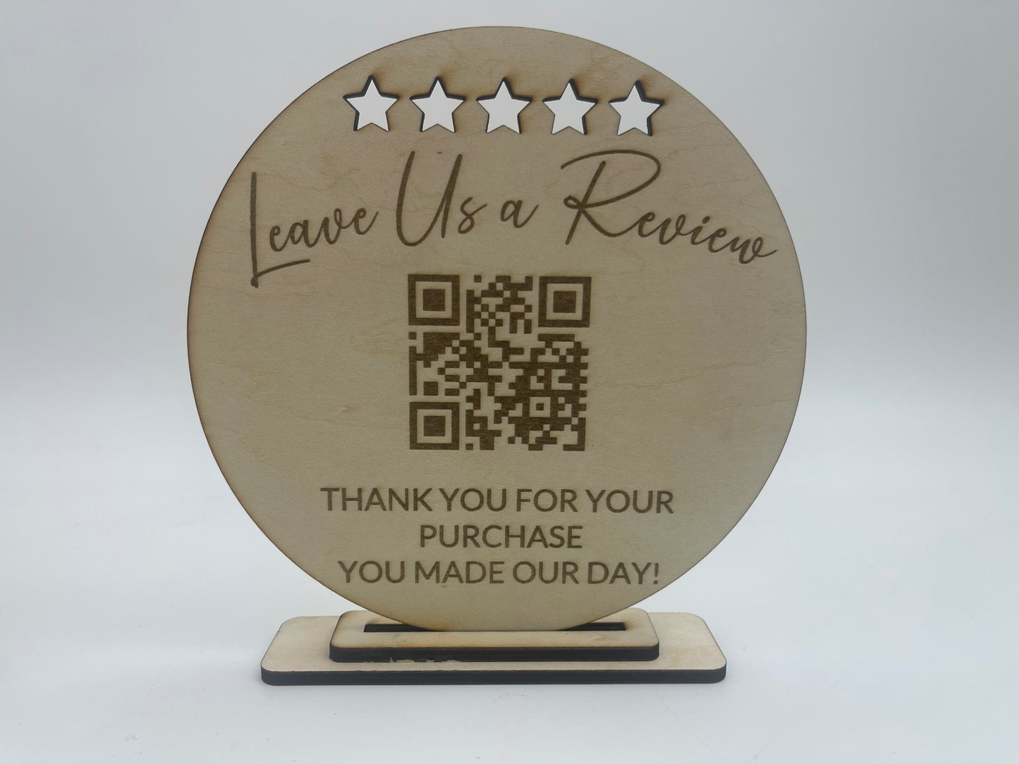 Rate and Review Circular Laser Engraved Wood Sign with QR Code
