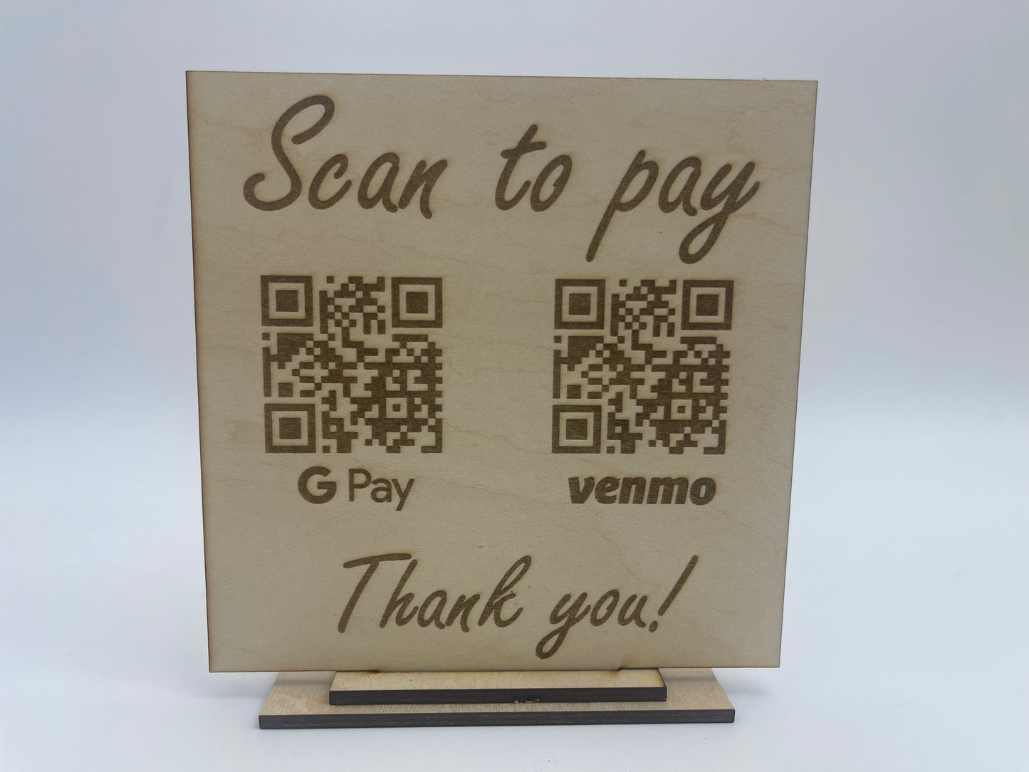 Scan-to-Pay Square Laser Engraved Wood QR Code Business Sign
